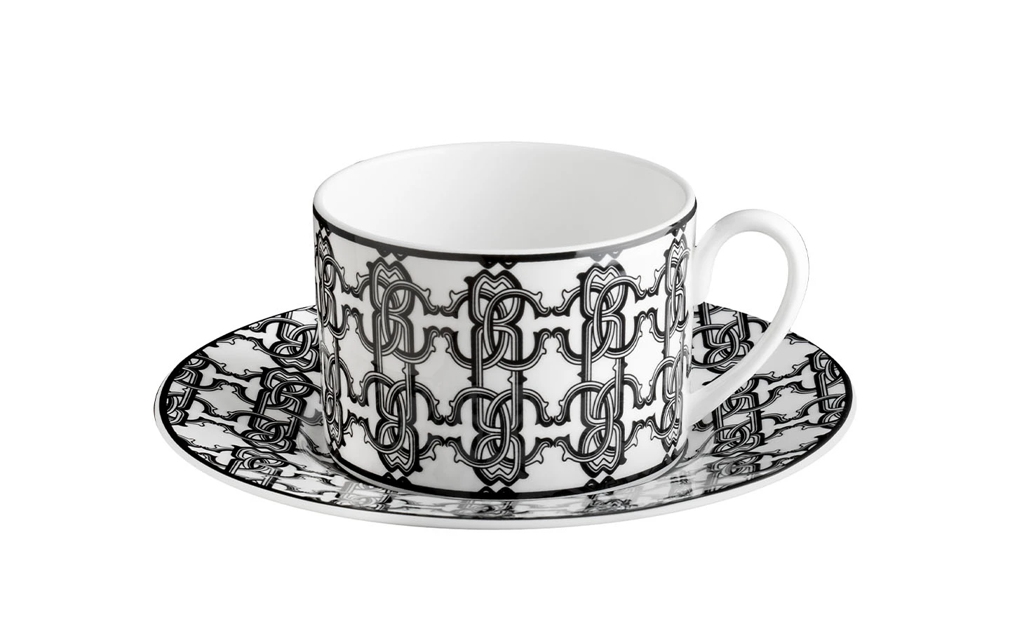 Чаша за чай с чинийка Monogram Black Roberto Cavalli Home Luxury Tableware - Stolbg.com