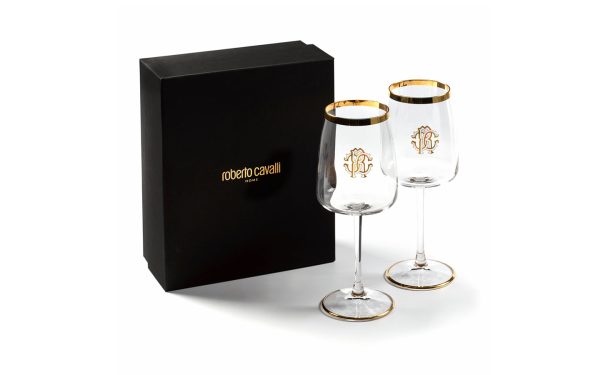 Сет от 2 чаши за вино New Monogram Gold Roberto Cavalli Home Luxury Tableware - 1 - Stolbg.com