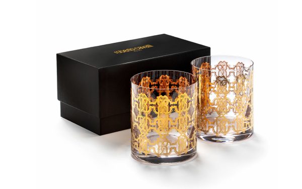 Сет от 2 чаши за уиски New Monogram Gold Double Old Fashion Roberto Cavalli Home Luxury Tableware - 1 -Stolbg.com