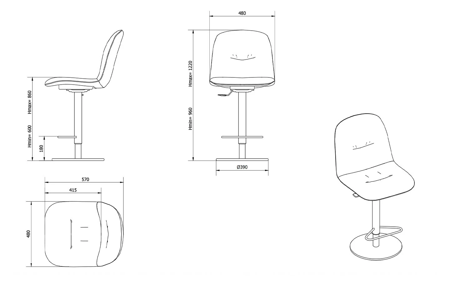 Бар стол CHANTAL SWIVEL Bontempi - 5 - Stolbg.com
