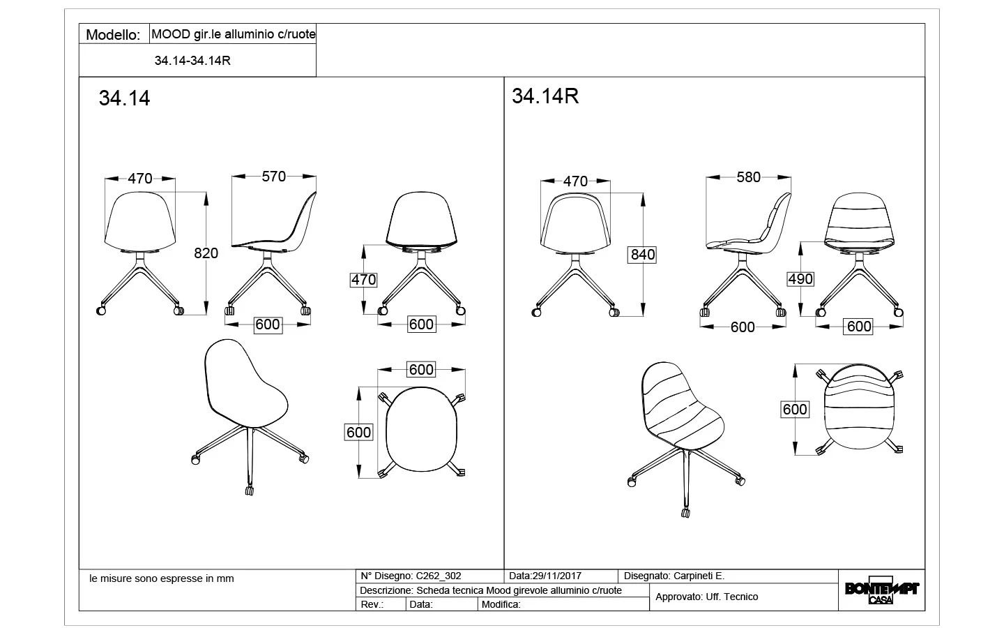 Стол MOOD SWIVEL CENTRAL LEG WITH CASTORS Bontempi - 4 - Stolbg.com