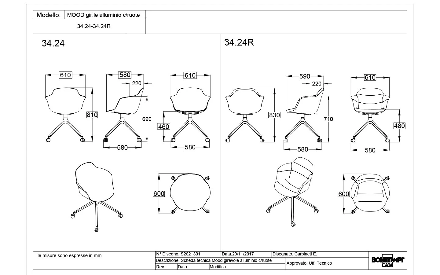 Стол MOOD SWIVEL CENTRAL LEG WITH CASTORS Bontempi - 5 - Stolbg.com