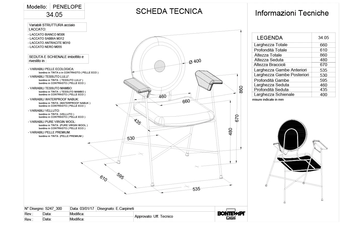 Стол PENELOPE WITH ARMS Bontempi - 7 - Stolbg.com
