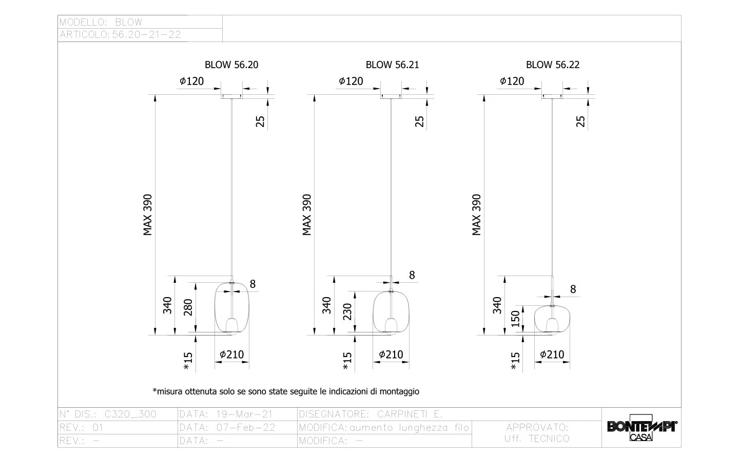 Висящо осветително тяло BLOW Bontempi - 8 - Stolbg.com