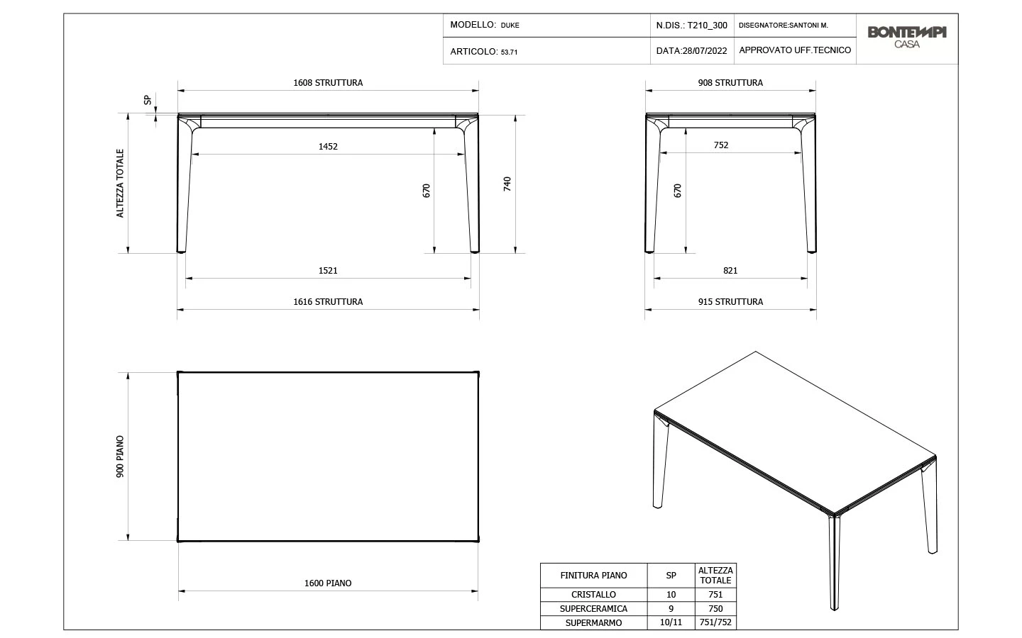 Маса DUKE RECTANGULAR Bontempi - 4 - Stolbg.com
