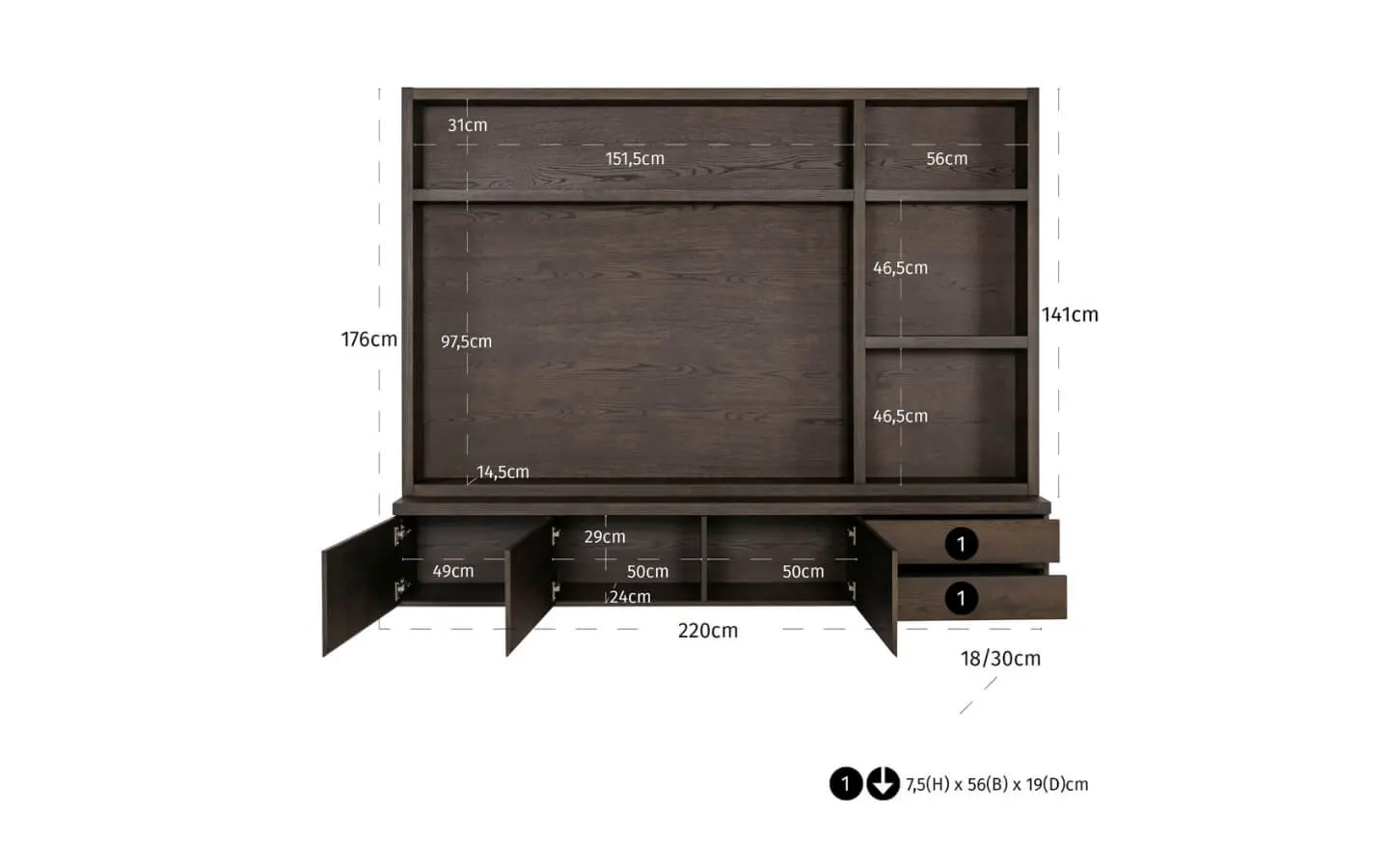 ТВ Шкаф LACHANCE BROWN 3-DOORS 2-DRAWERS Richmond - 12 - stolbg.com