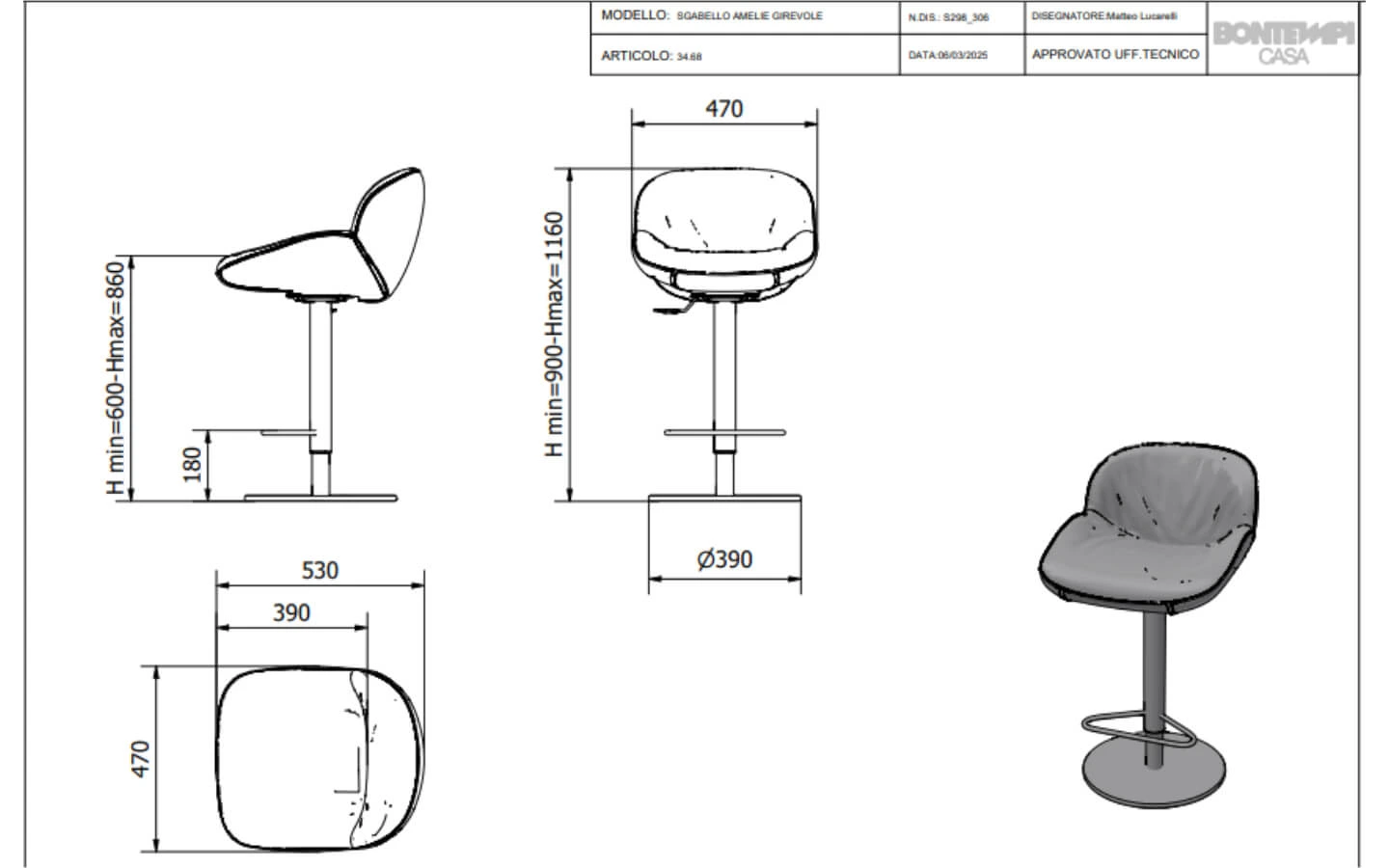 Бар стол AMELIE SWIVEL Bontempi - 2 - stolbg.com