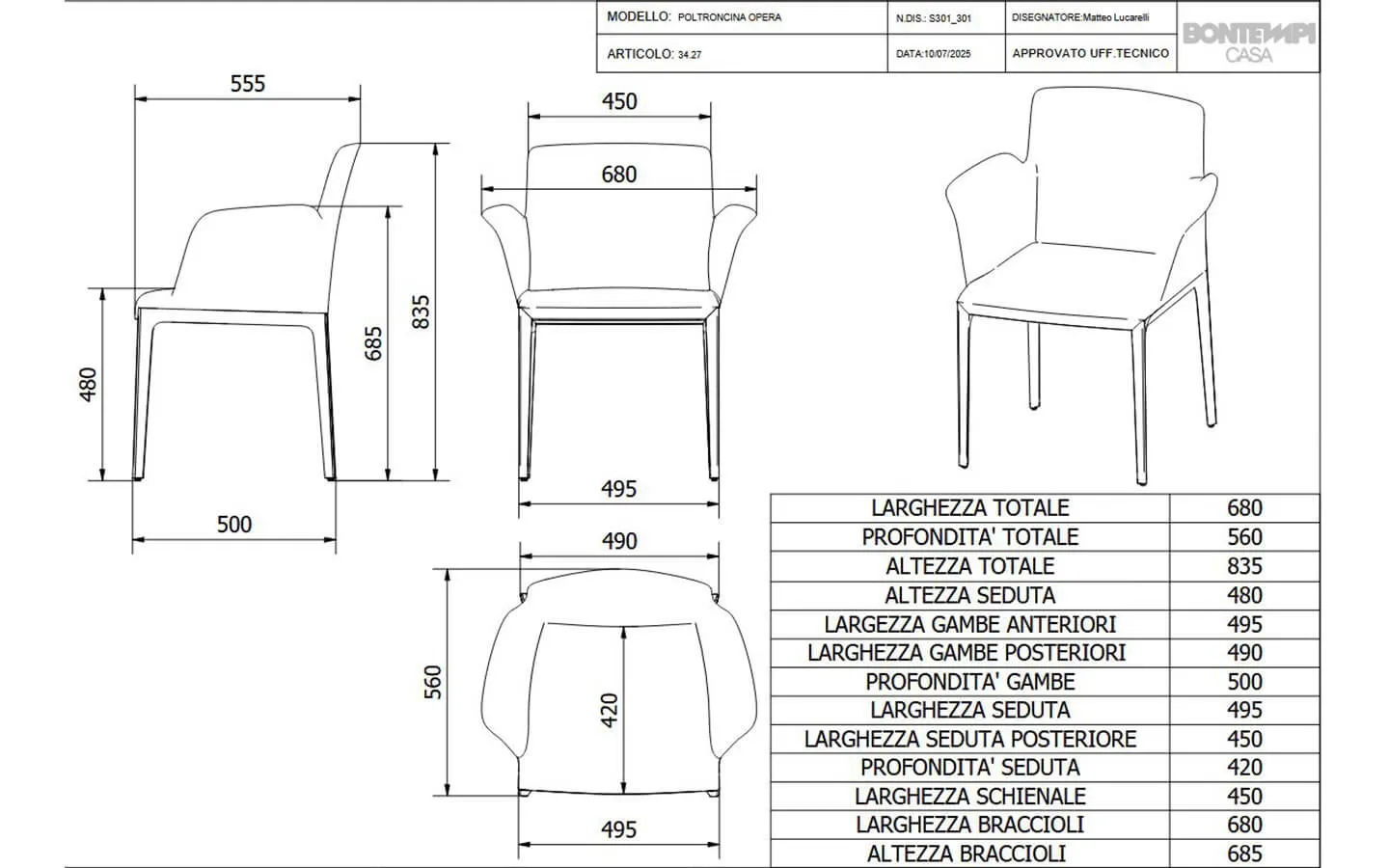 Стол OPERA WITH ARMRESTS Bontempi - 3 - stolbg.com